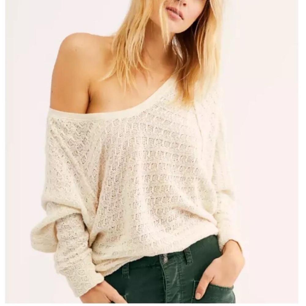 We The Free Thien's Hacci Knit Oversized Top Cream 100% Cotton Slouchy Size XS